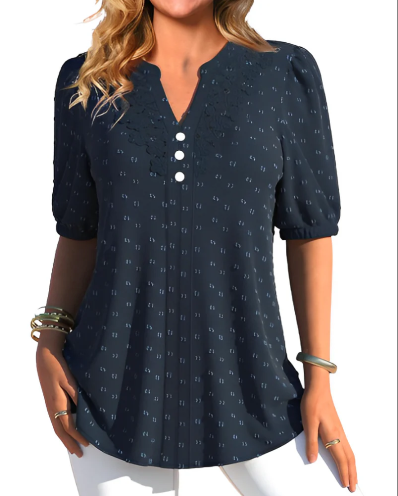 Louisa - blouse with short sleeves and press studs