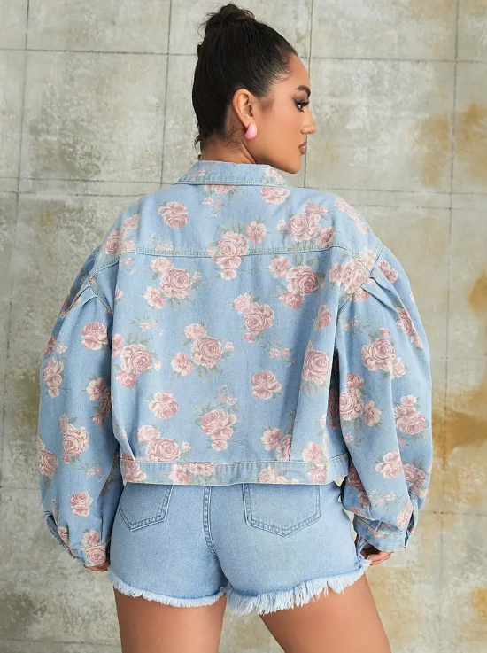 Moxie - denim jacket with floral pattern