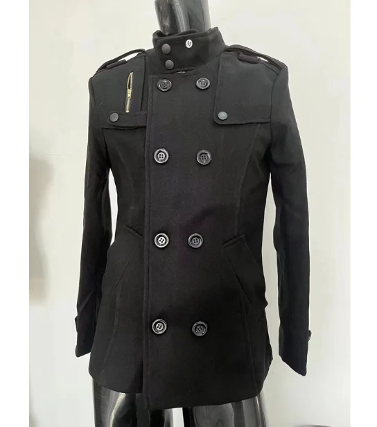 Men's winter coat - elegant trench coat with stand-up collar and thermal seal