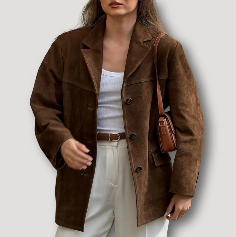 Hedi - oversized suede long coat with turned down collar