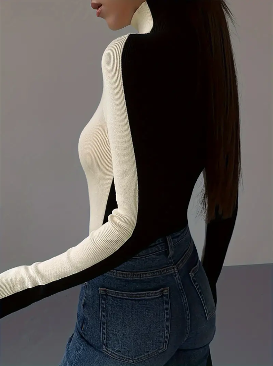 Joie - Stylish turtleneck sweater with color block design