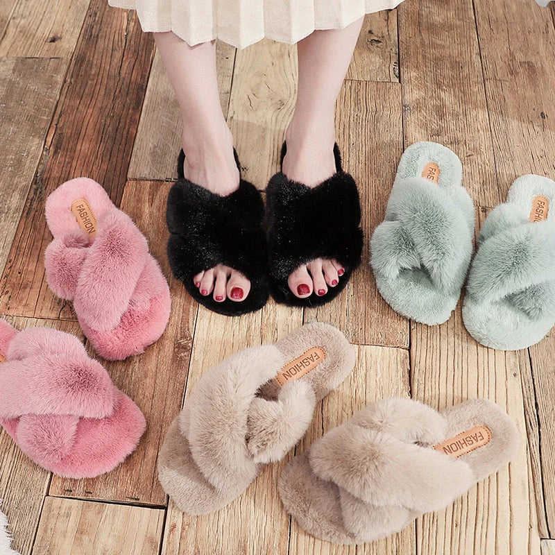Casual winter fluffy slippers with cozy warmth for women