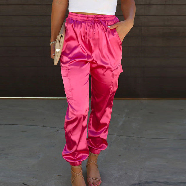 Reina - elegant cargo pants with satin sheen