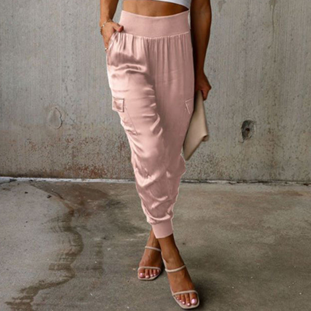 Reina - elegant cargo pants with satin sheen