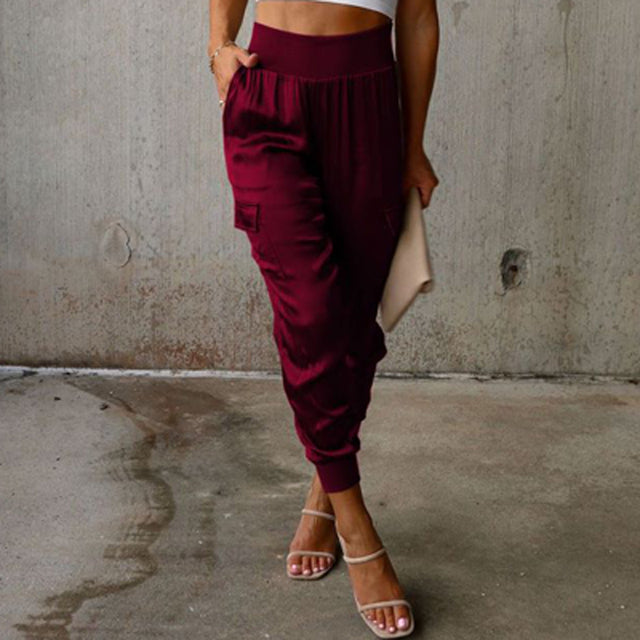Reina - elegant cargo pants with satin sheen