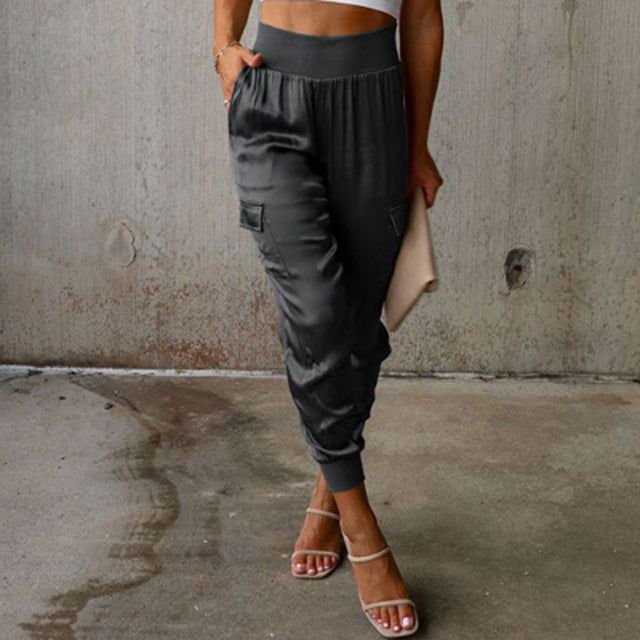 Reina - elegant cargo pants with satin sheen