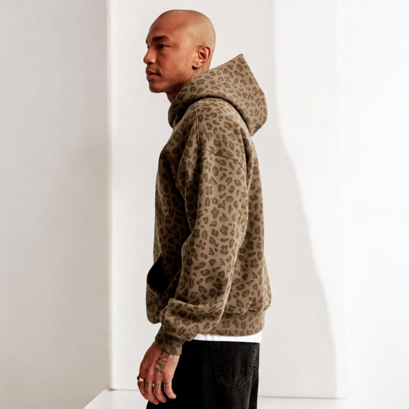 Men's Leopard Print Hoodie - Stylish and Casual for Streetwear