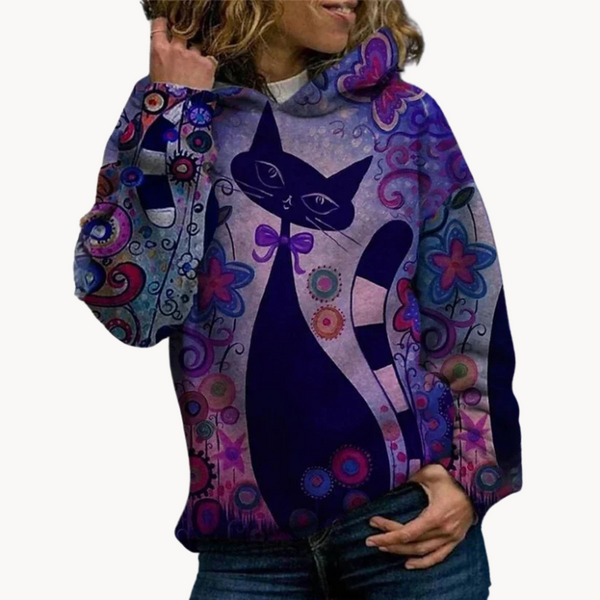 Astrid - elegant women's hoodie with cat print