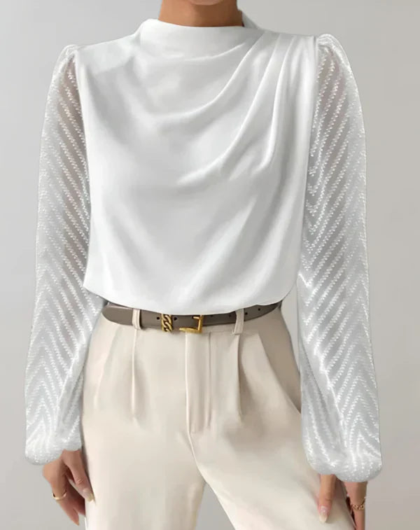 Eloise - elegant white top with round neck blouse