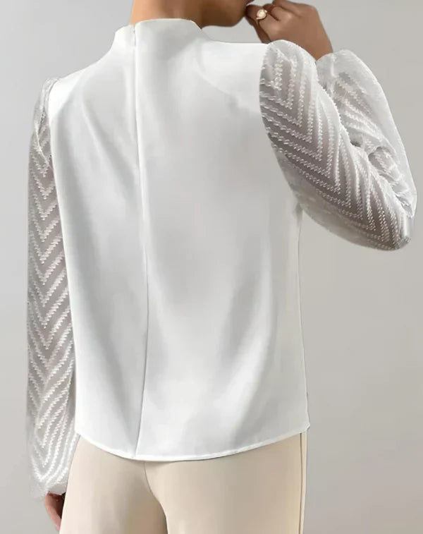 Eloise - elegant white top with round neck blouse