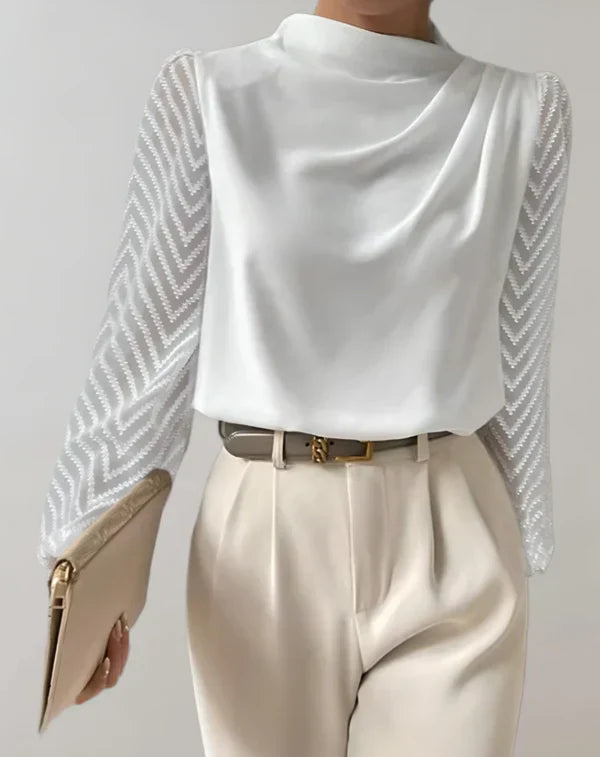 Eloise - elegant white top with round neck blouse