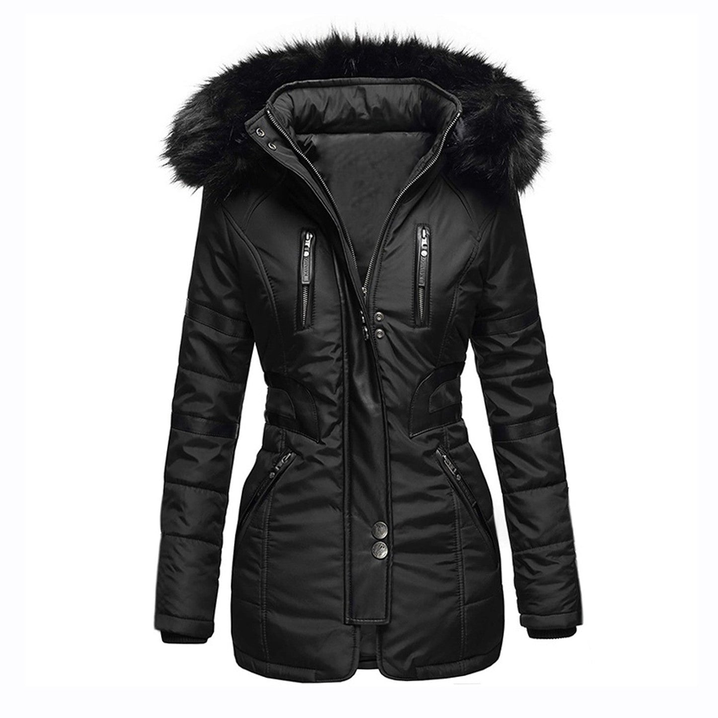 Elegant women's winter coat with hood and wool