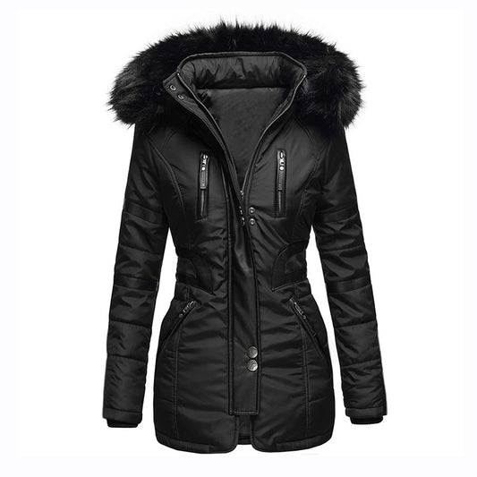 Elegant women's winter coat with hood and wool