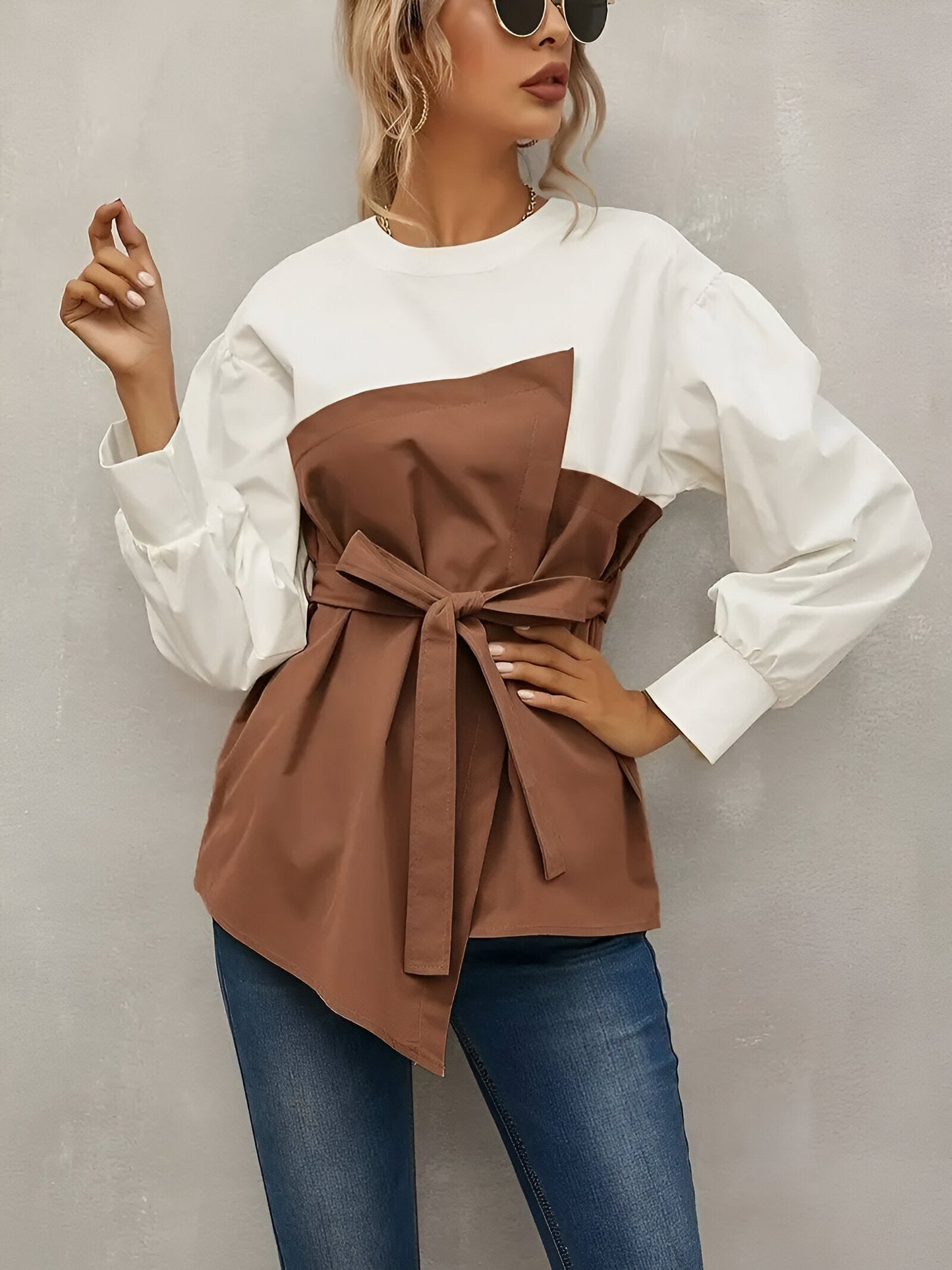 Ormanda | elegant tweedy faux color block shirt for women