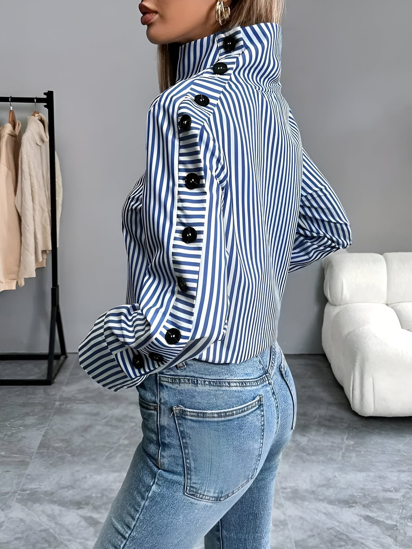 Osmara | stylish striped shirt with high collar