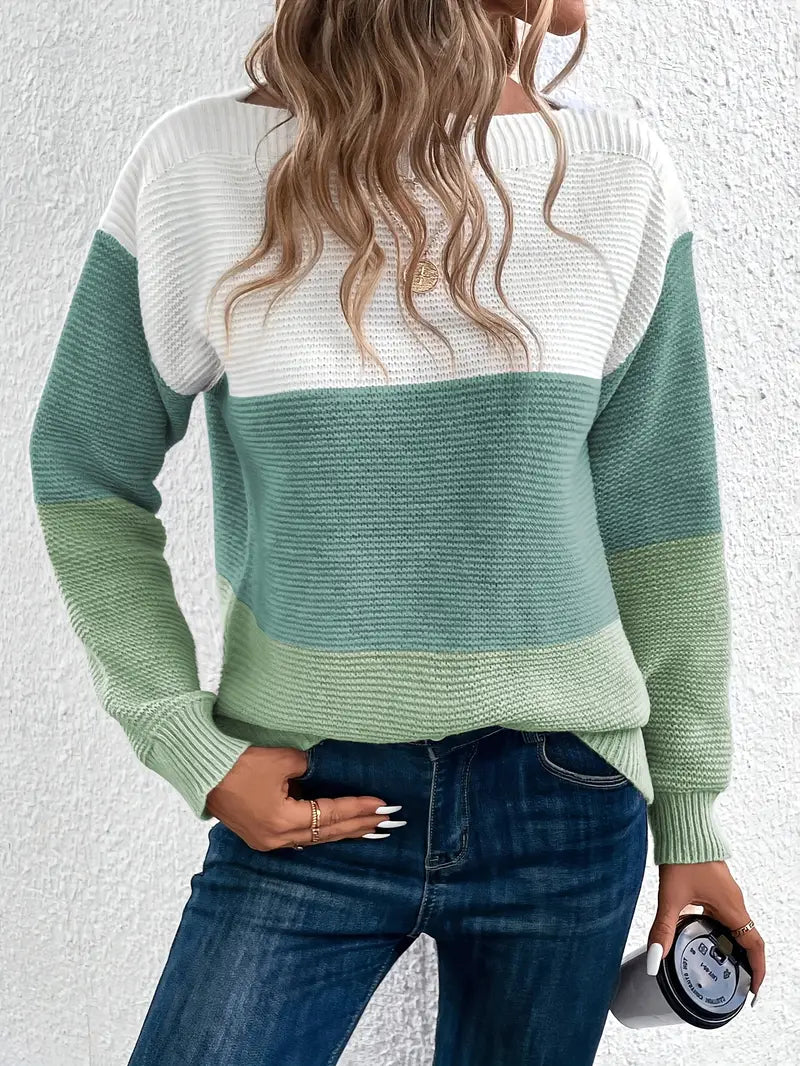 Natalie – color-block long-sleeved crew neck sweater