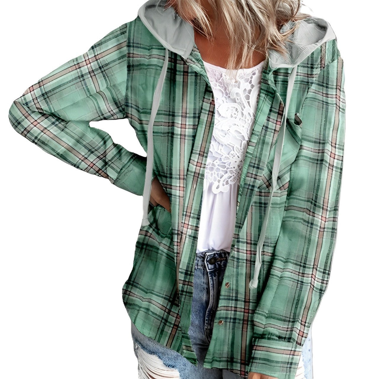 Nina - checked jacket with hood and drawstring