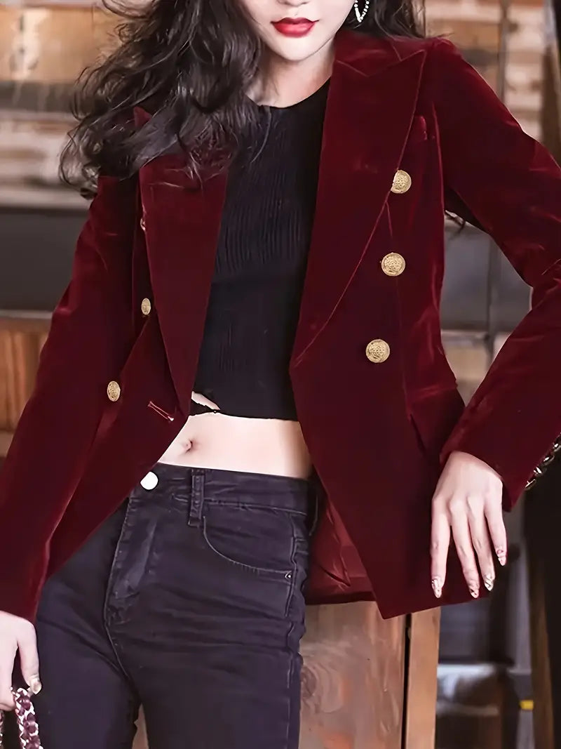 Elegant burgundy velvet jacket for women - slimming blazer