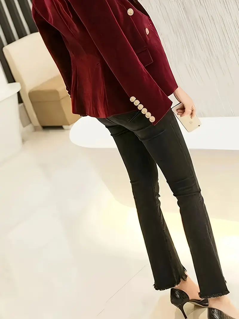 Elegant burgundy velvet jacket for women - slimming blazer