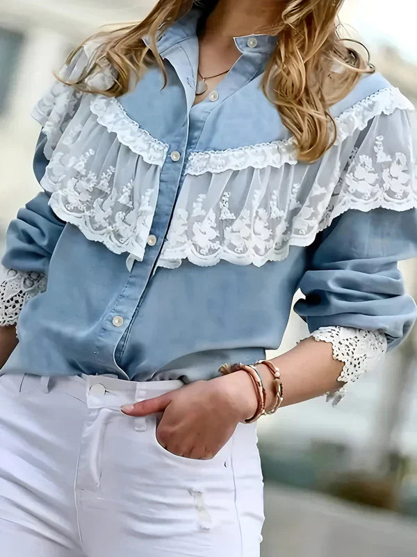 Rachel - women's denim shirt with lace trim