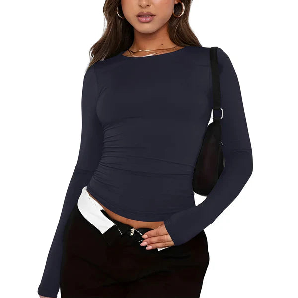 Asa - women's fashion plain t-shirt with round neck and long sleeves