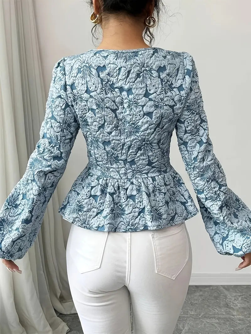 Stella - elegant blouse with floral pattern and puff sleeves