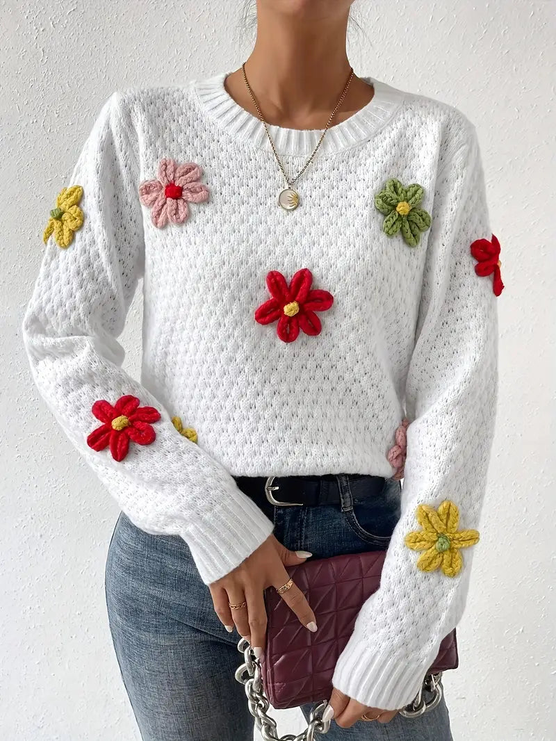 Kaadrie - knitted sweater with 3d embroidered flower pattern