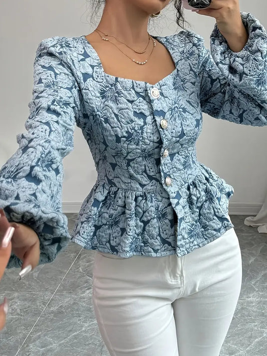 Stella - elegant blouse with floral pattern and puff sleeves