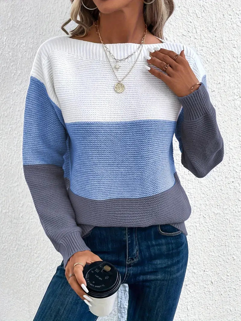Natalie – color-block long-sleeved crew neck sweater