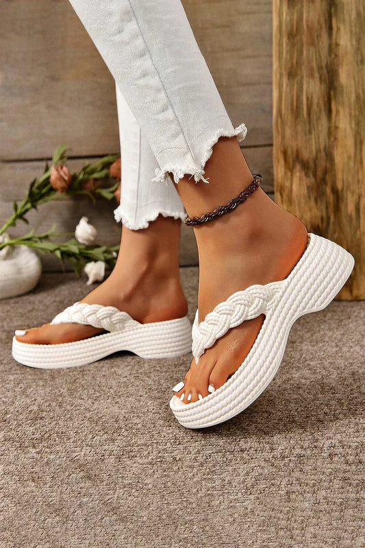 White braided slippers with thick sole for women