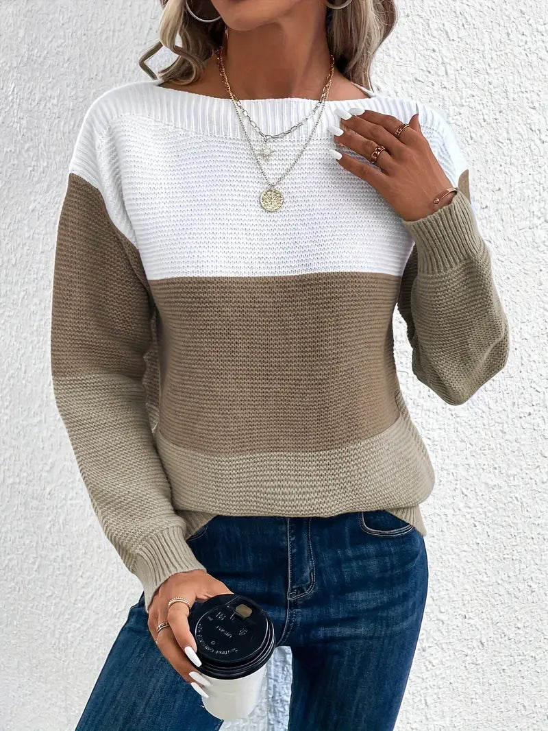 Natalie – color-block long-sleeved crew neck sweater