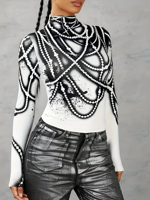 Jerrica - casual knitted top with abstract print