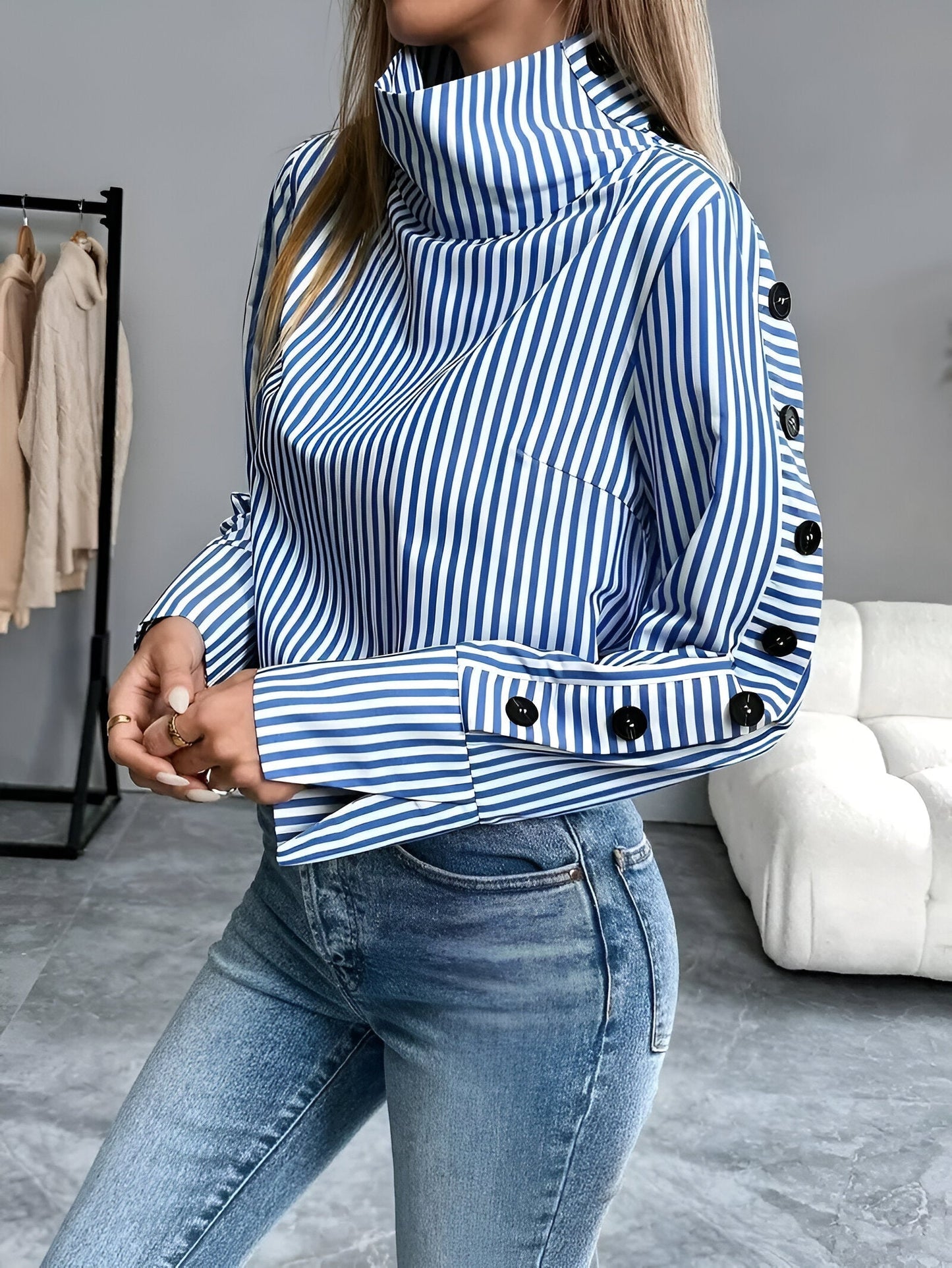 Osmara | stylish striped shirt with high collar