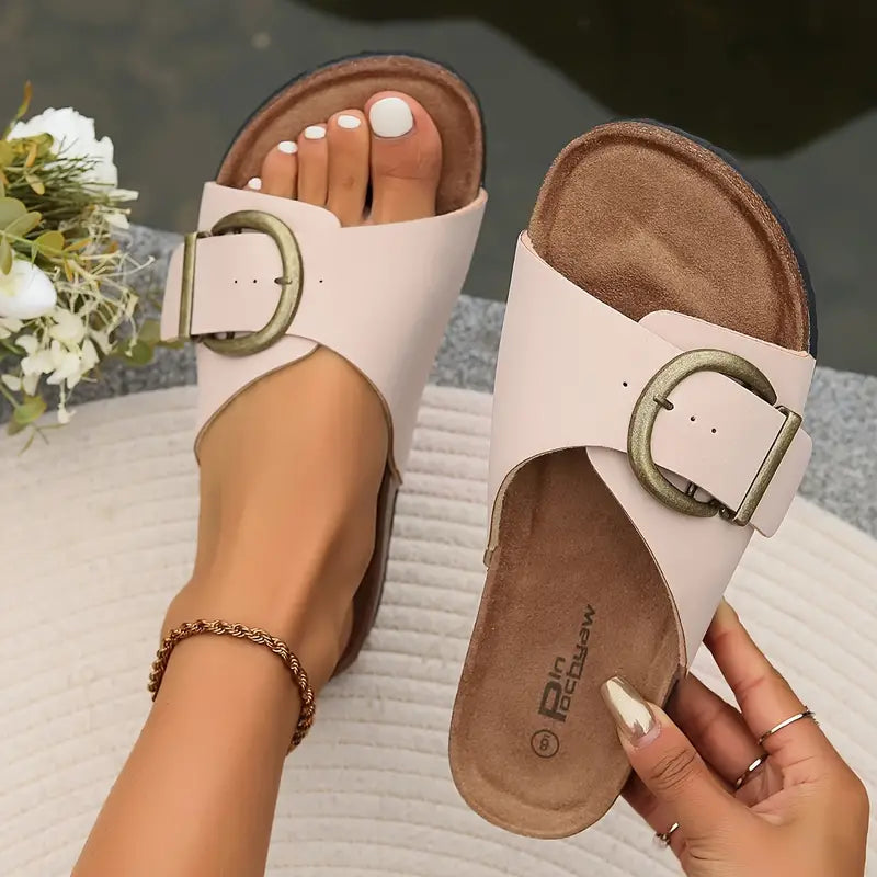 Stylish sandals with buckle straps and cork sole