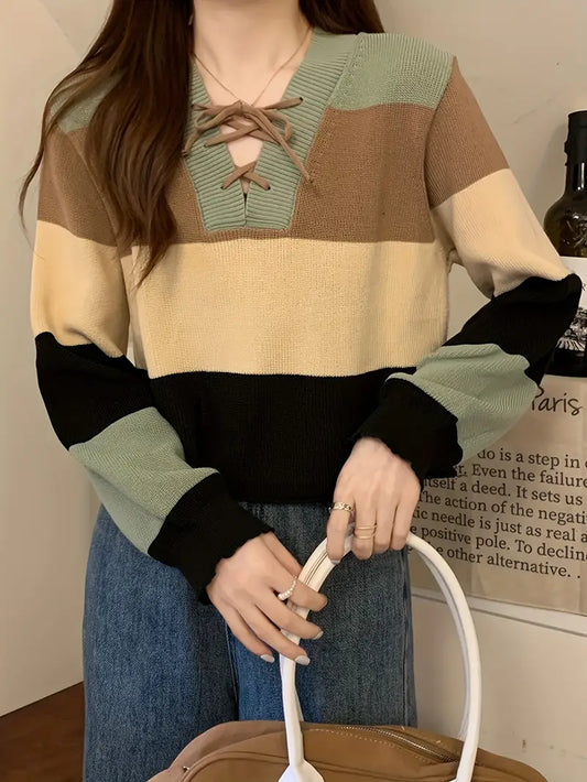 Aquila - multicolor cotton sweater with v-neck