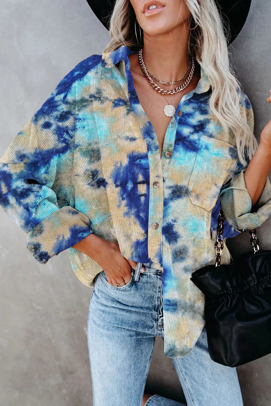 Stylish tie-dye corduroy shirt for women