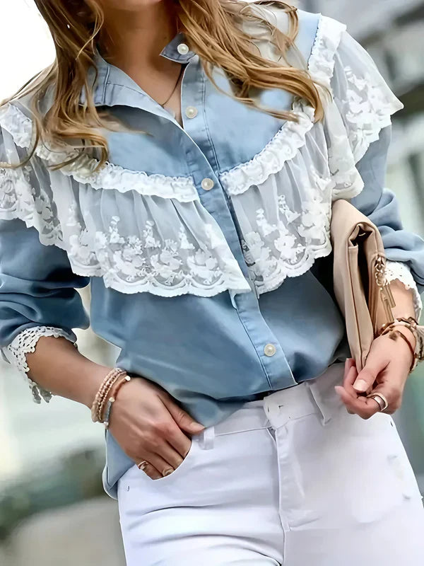 Rachel - women's denim shirt with lace trim