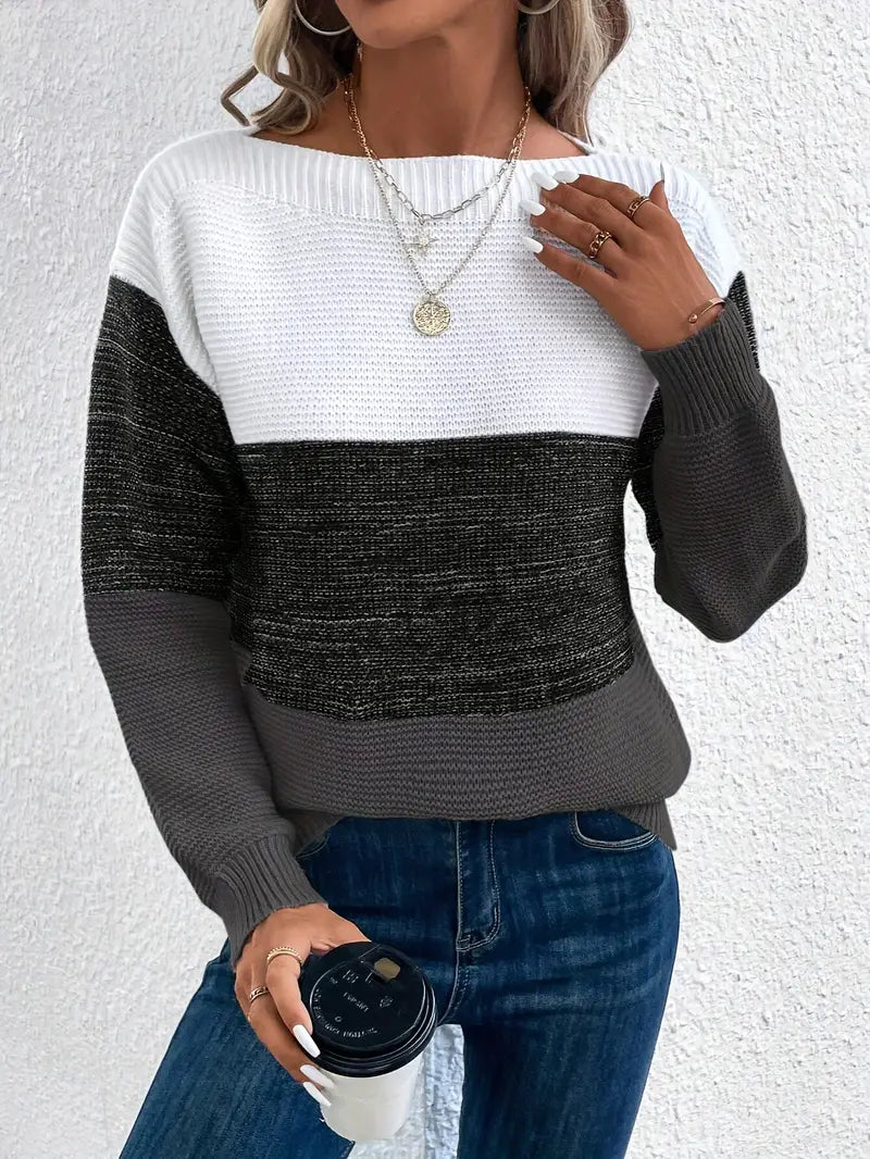 Natalie – color-block long-sleeved crew neck sweater