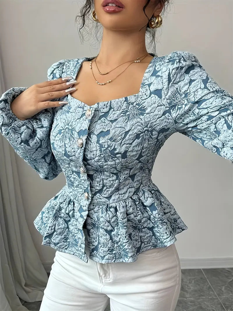 Stella - elegant blouse with floral pattern and puff sleeves