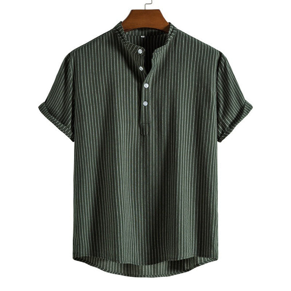 David - men's striped linen half button shirt