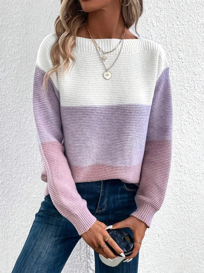 Natalie – color-block long-sleeved crew neck sweater