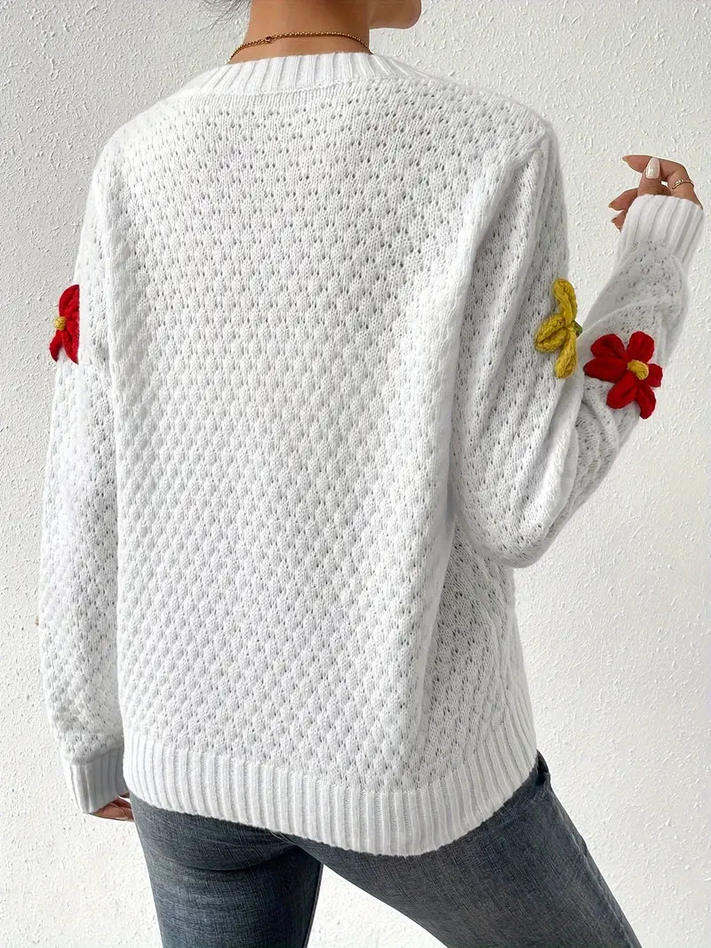 Kaadrie - knitted sweater with 3d embroidered flower pattern