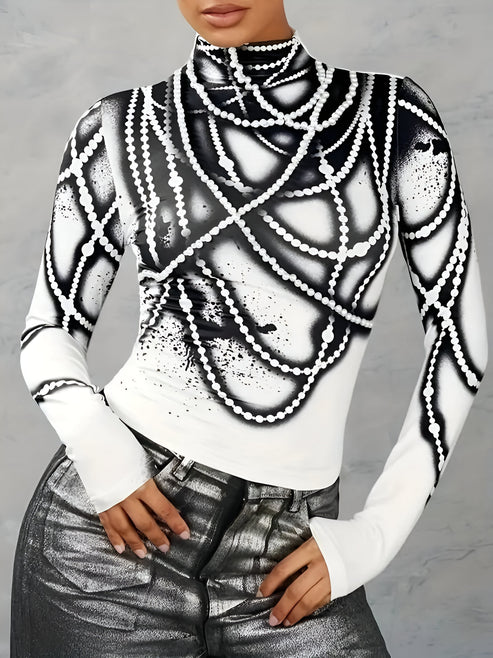 Jerrica - casual knitted top with abstract print