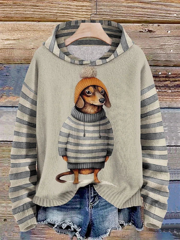 Women's hoodie with cute dachshund in dress print