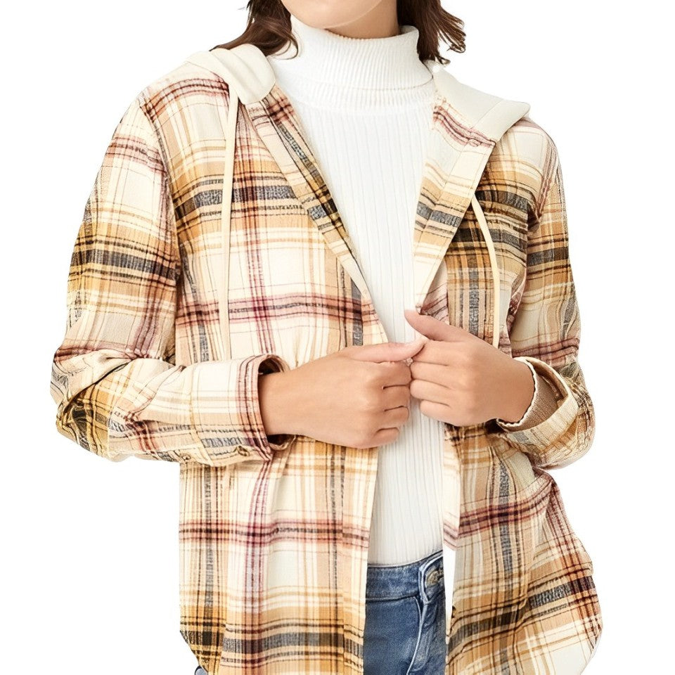 Nina - checked jacket with hood and drawstring