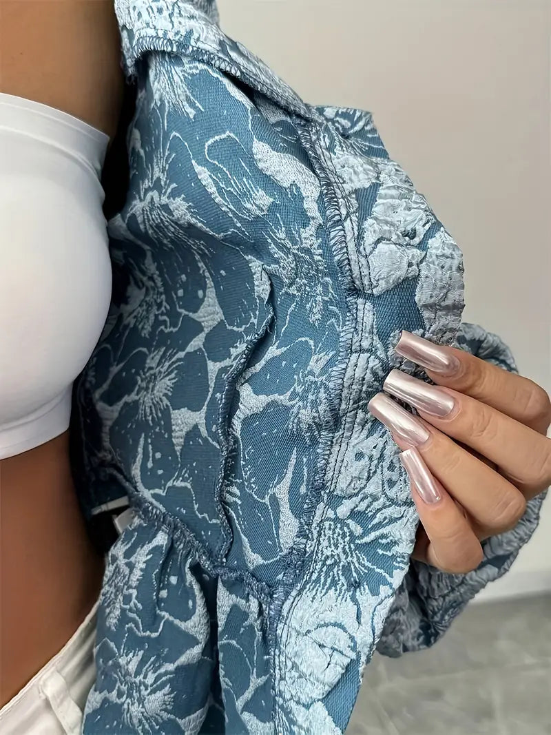 Stella - elegant blouse with floral pattern and puff sleeves