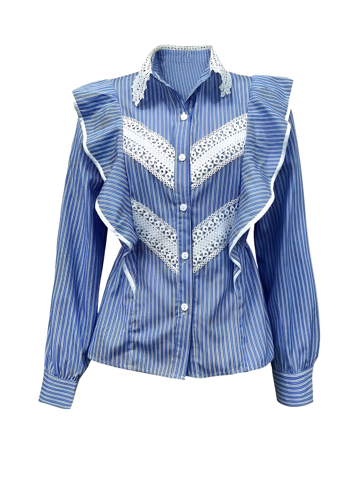 Marleisha | elegant striped shirt with long sleeves, lace and ruffles