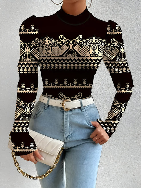 Idalie - blouse with floral print and stand-up collar