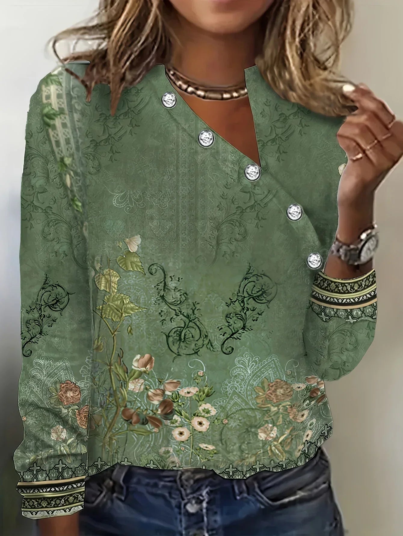 Heidi - floral pattern t-shirt with asymmetric neckline