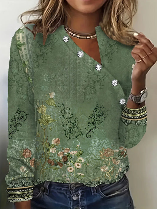 Heidi - floral pattern t-shirt with asymmetric neckline